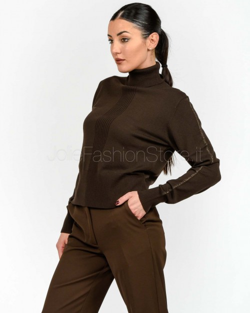 Patrizia Pepe Maglia Collo Alto Banda Lurex Deep Chocolate  2K0340 KM36 B856