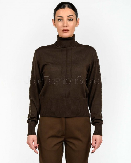 Patrizia Pepe Maglia Collo Alto Banda Lurex Deep Chocolate  2K0340 KM36 B856