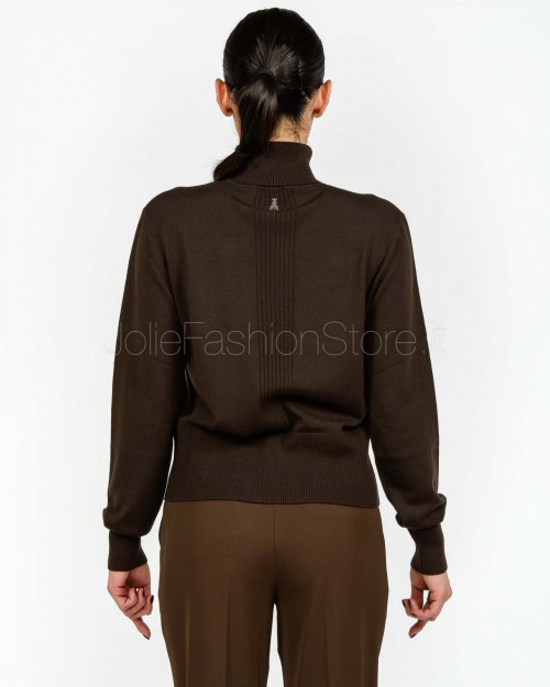 Patrizia Pepe Maglia Collo Alto Banda Lurex Deep Chocolate  2K0340 KM36 B856