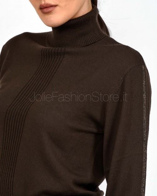 Patrizia Pepe Maglia Collo Alto Banda Lurex Deep Chocolate  2K0340 KM36 B856