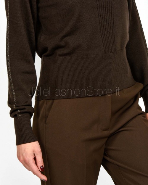 Patrizia Pepe Maglia Collo Alto Banda Lurex Deep Chocolate  2K0340 KM36 B856