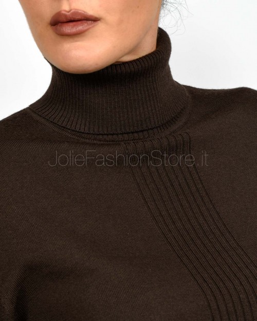 Patrizia Pepe Maglia Collo Alto Banda Lurex Deep Chocolate  2K0340 KM36 B856