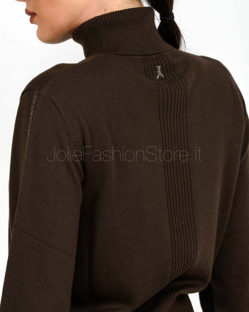 Patrizia Pepe Maglia Collo Alto Banda Lurex Deep Chocolate  2K0340 KM36 B856
