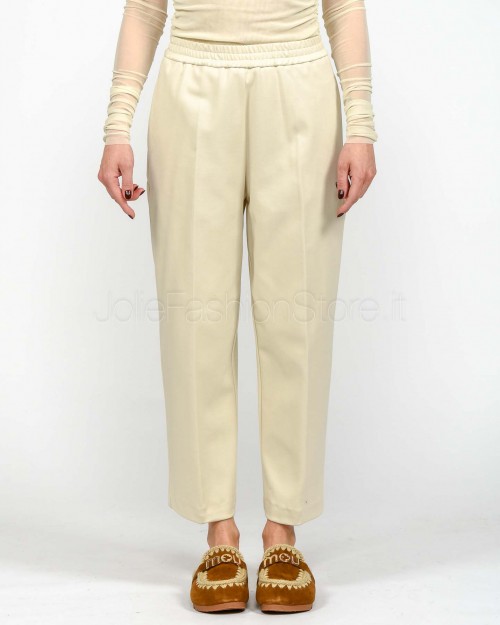 Meimeij Pantalone Con Elastico in Vita Bianco  M5FB02 LANA