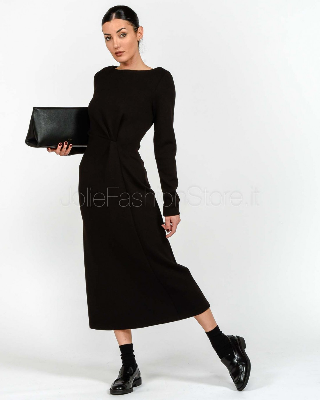 Meimeij Abito Midi con Drappeggio Nero  M5ID16 100