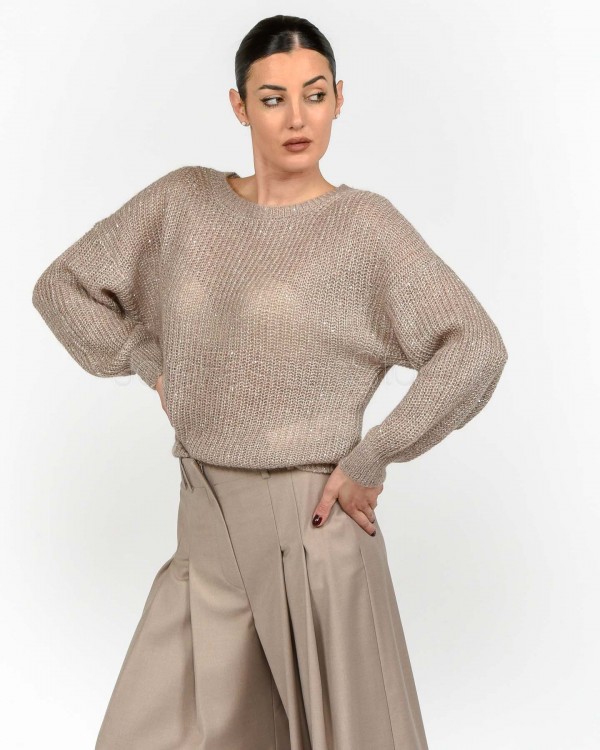 Marella Maglia in Filato Misto Kid-Mohair con Micropaillettes Beige  CINQUE