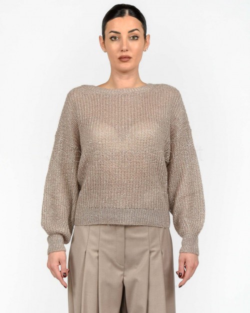Marella Maglia in Filato Misto Kid-Mohair con Micropaillettes Beige  CINQUE