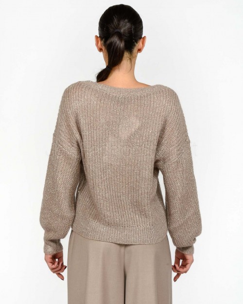 Marella Maglia in Filato Misto Kid-Mohair con Micropaillettes Beige  CINQUE