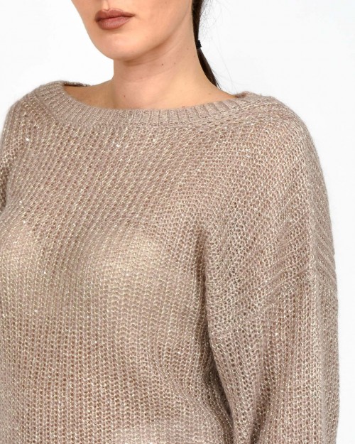 Marella Maglia in Filato Misto Kid-Mohair con Micropaillettes Beige  CINQUE