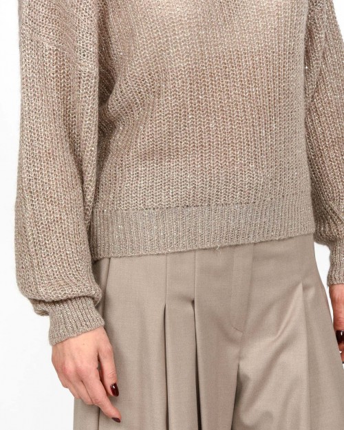 Marella Maglia in Filato Misto Kid-Mohair con Micropaillettes Beige  CINQUE