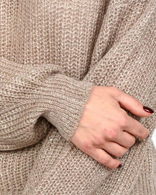 Marella Maglia in Filato Misto Kid-Mohair con Micropaillettes Beige  CINQUE