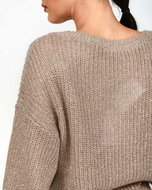 Marella Maglia in Filato Misto Kid-Mohair con Micropaillettes Beige  CINQUE
