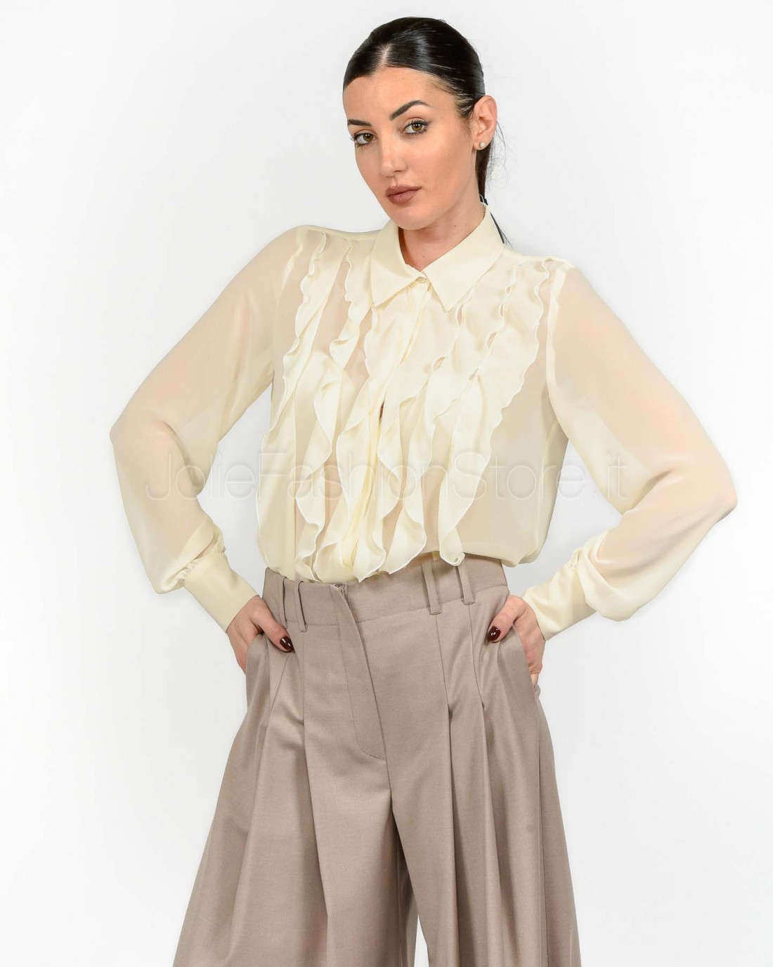 Marella Camicia Off White con Rouches  PANDORO