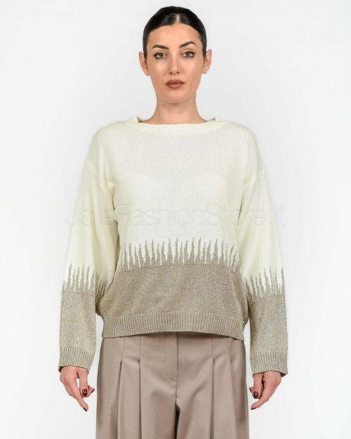 Marella Maglia Intarsiata in Misto Lana e Cashmere Panna/Visone  PINETA
