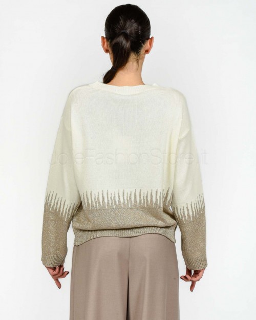 Marella Maglia Intarsiata in Misto Lana e Cashmere Panna/Visone  PINETA