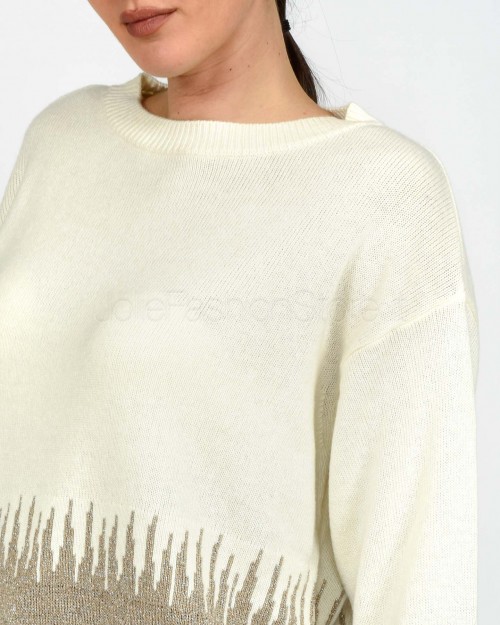 Marella Maglia Intarsiata in Misto Lana e Cashmere Panna/Visone  PINETA