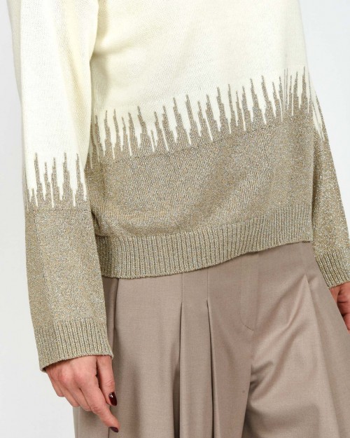Marella Maglia Intarsiata in Misto Lana e Cashmere Panna/Visone  PINETA
