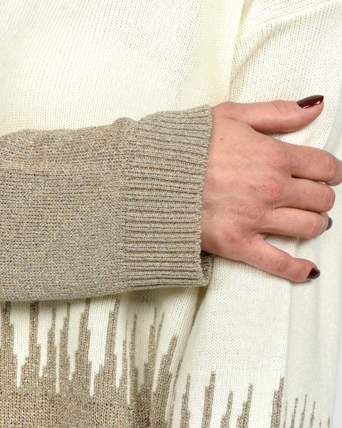 Marella Maglia Intarsiata in Misto Lana e Cashmere Panna/Visone  PINETA