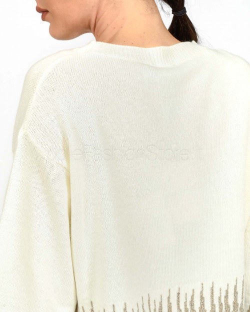 Marella Maglia Intarsiata in Misto Lana e Cashmere Panna/Visone  PINETA