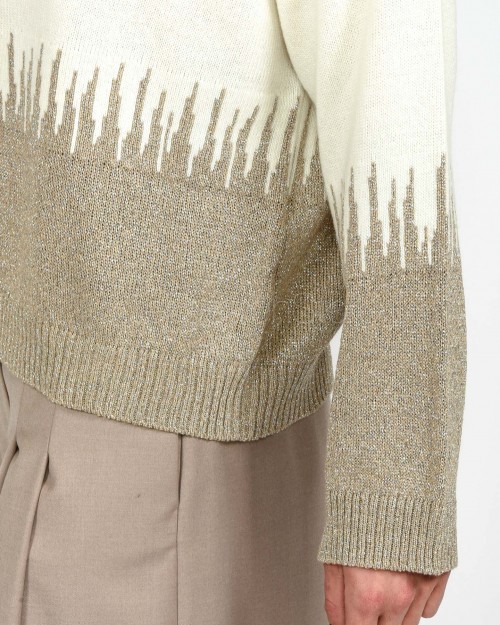 Marella Maglia Intarsiata in Misto Lana e Cashmere Panna/Visone  PINETA