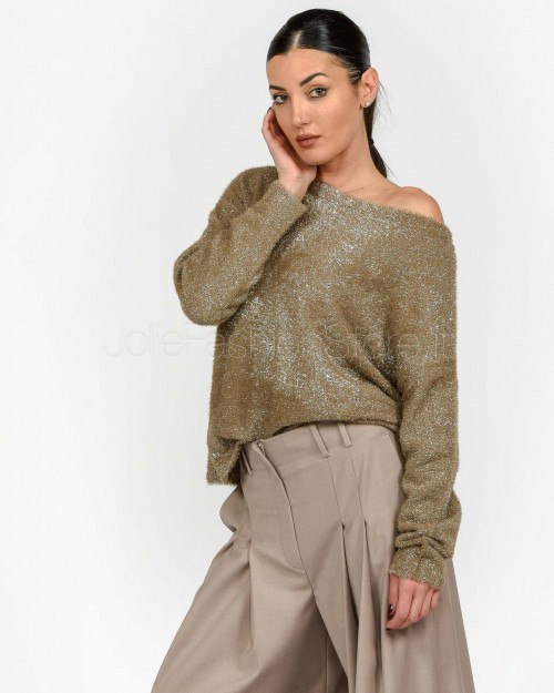 Marella Maglia Spalla Scesa in Filato Pelliccetta Beige