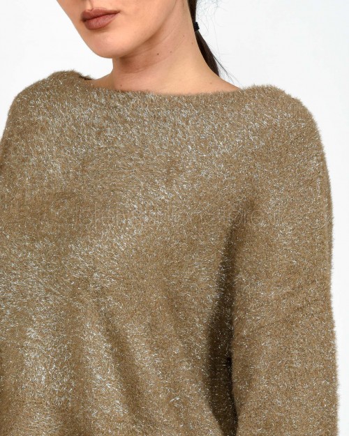 Marella Maglia Spalla Scesa in Filato Pelliccetta Beige  FATIMA