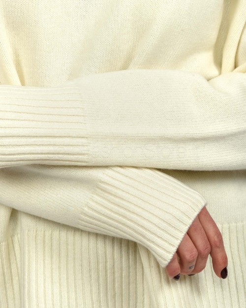 Marella Sweater with Schiffer Neckline and Raglan Sleeves in Cream  LAMBRO