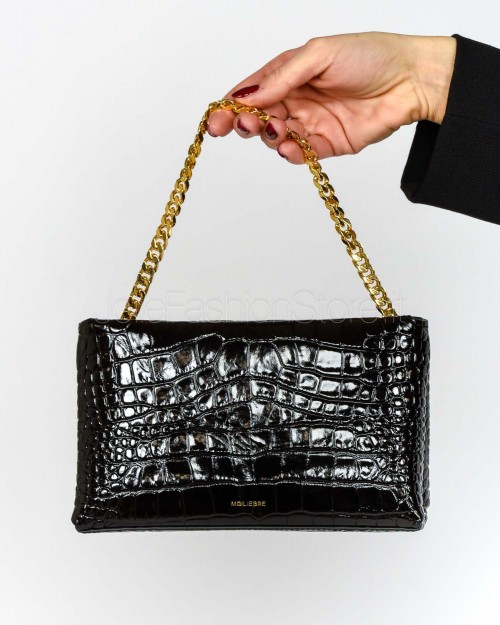 Mouliebre Borsa in Pelle Stampa Cocco Nero Modello Carlottina