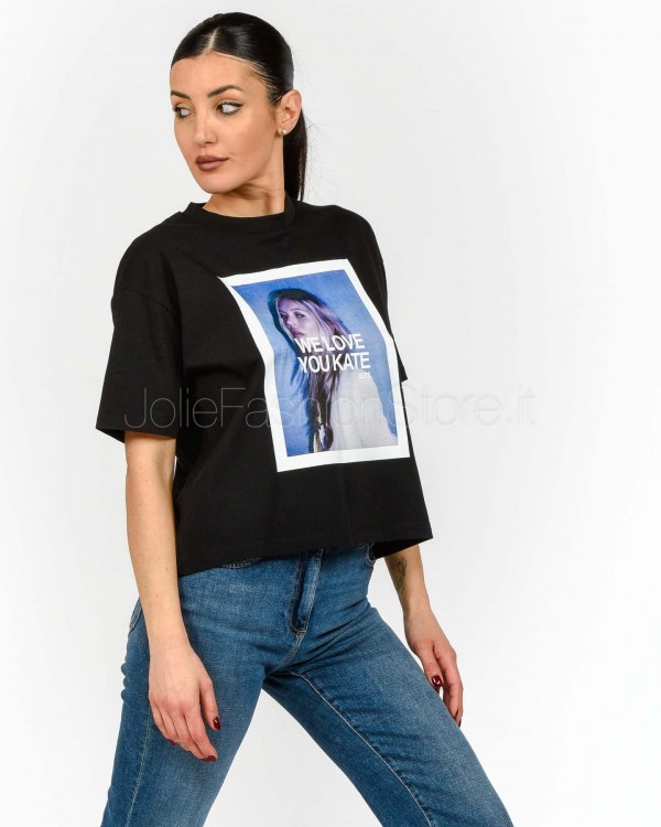 Elitè T-Shirt Crop "We Love You Kate" Nero  CROP WE LOVE KATE NERO