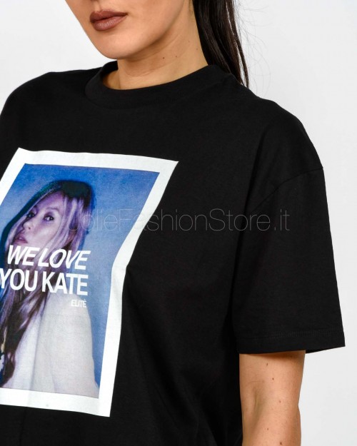 Elitè T-Shirt Crop "We Love You Kate" Nero  CROP WE LOVE KATE NERO