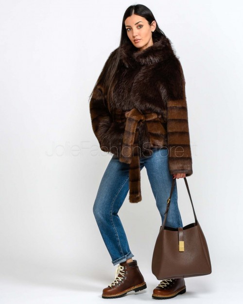 Bully Eco Pelliccia Brown Con Cintura  7238