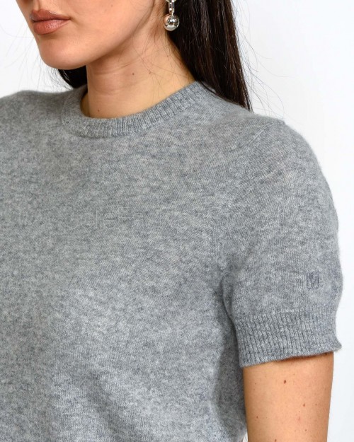 Not Shy Short Sleeve Cashmere Sweater in Grey  SIDONIE GRIS CHINE