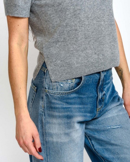 Not Shy Short Sleeve Cashmere Sweater in Grey  SIDONIE GRIS CHINE