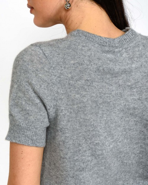 Not Shy Short Sleeve Cashmere Sweater in Grey  SIDONIE GRIS CHINE