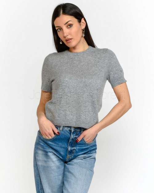 Not Shy Short Sleeve Cashmere Sweater in Grey  SIDONIE GRIS CHINE