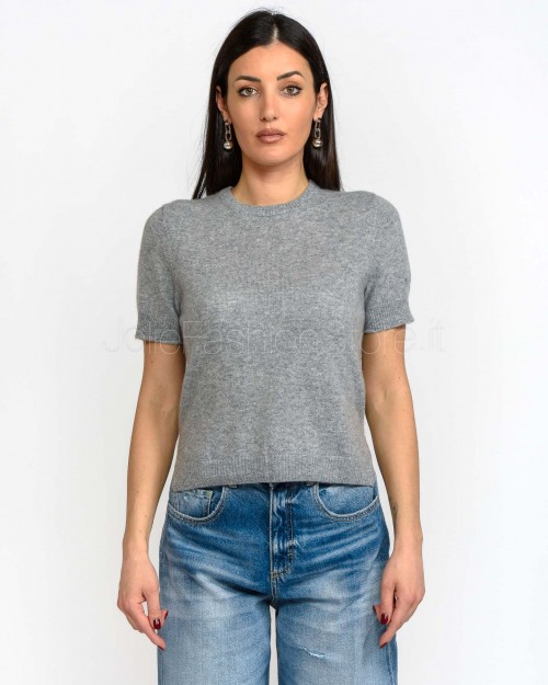 Not Shy Short Sleeve Cashmere Sweater in Grey  SIDONIE GRIS CHINE