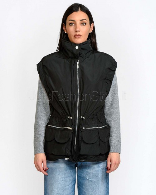 MeiMeiJ Gilet Tasconato Collo Alto Nero  M6PD09 NERO