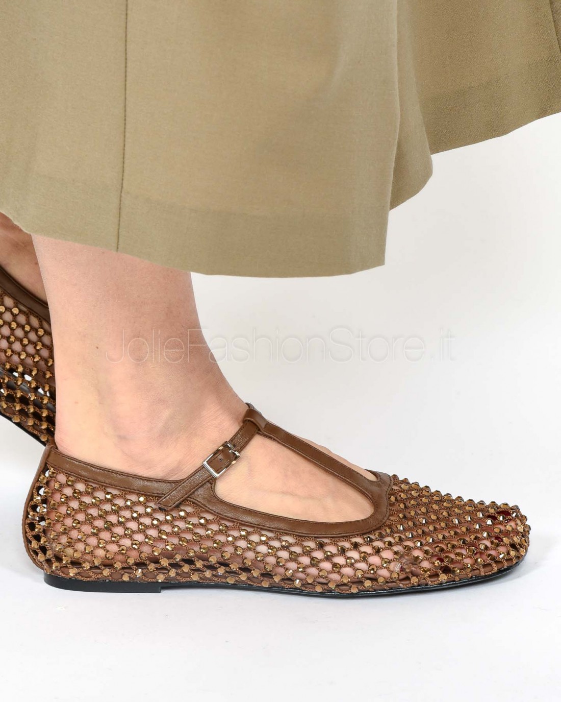 Strategia Ballerina a Rete Con Gancio Strass All Over Cacao  R33 CACAO