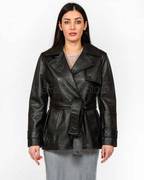 Marella Giacca in Pelle Con Cintura Nero  VISINO NERO