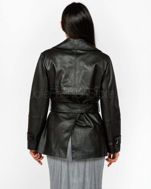 Marella Giacca in Pelle Con Cintura Nero  VISINO NERO