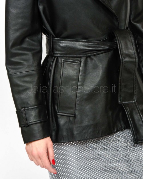 Marella Giacca in Pelle Con Cintura Nero  VISINO NERO