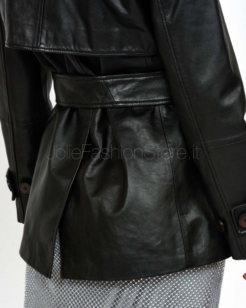 Marella Giacca in Pelle Con Cintura Nero  VISINO NERO