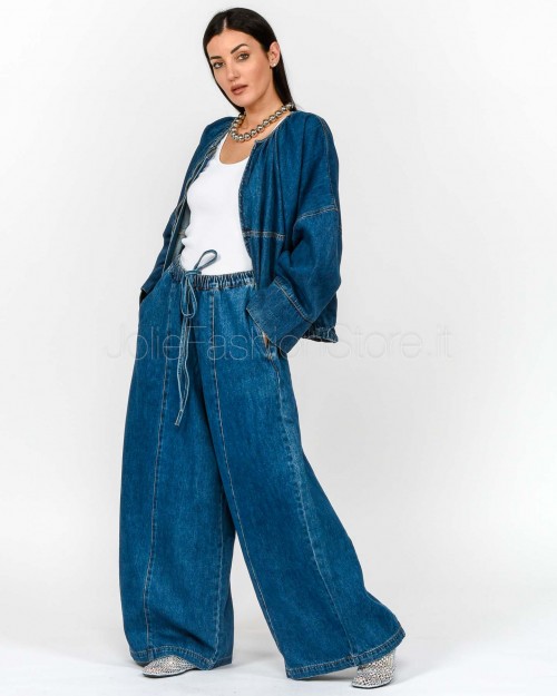 MeiMeiJ Pantalone Ampio Blu Denim